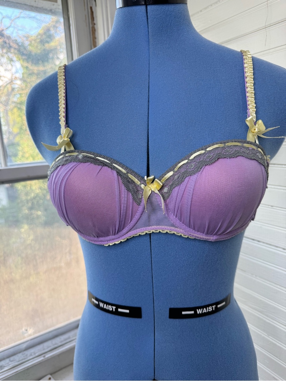 Vintage Black Fuchsia by Secret Lace Lavender Sheer Lace Bustier/Bra 34B